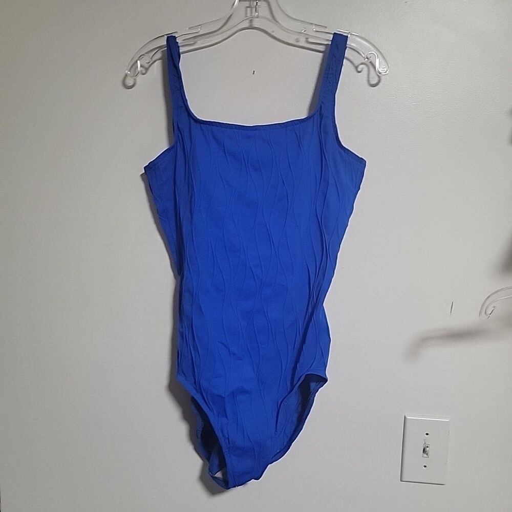 Robby Len Swim Fashions Blue Vintage One Piece Swimsuit Sz 14 L